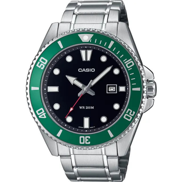 【CASIO 卡西歐】綠黑水鬼 槍魚 200米潛水錶 運動手錶 考試手錶 學生錶 送禮 禮物 推薦(MDV-107D-3AV)