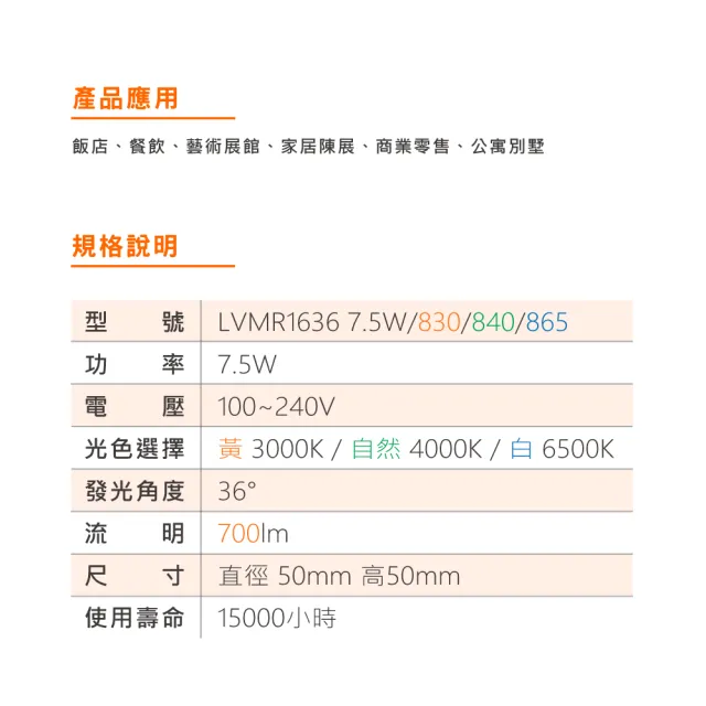 【Osram 歐司朗】LED MR16 7.5W 全電壓 杯燈 白光 黃光 自然光 10入組(MR16 7.5W 杯燈)