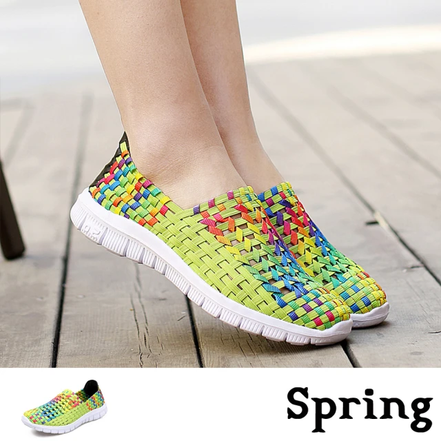 【SPRING】輕量休閒鞋/繽紛彩色飛織帶輕量大底舒適休閒鞋(綠)