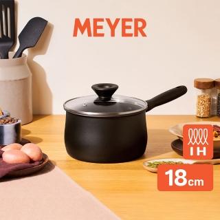 【MEYER 美亞】鎧甲系列全黑陽極陶瓷不沾鍋湯鍋18cm含蓋(IH/電磁爐適用)