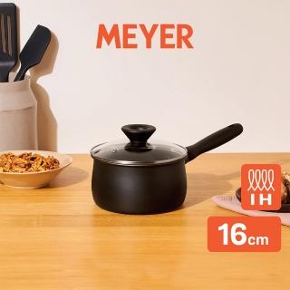 【MEYER 美亞】鎧甲系列全黑陽極陶瓷不沾鍋湯鍋16cm含蓋(IH/電磁爐適用)