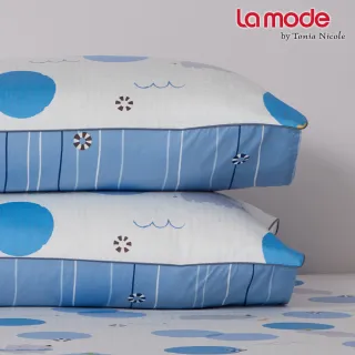 【La mode】活動品-環保印染100%精梳棉兩用被床包組-悠悠水樂園+小悠鴨鴨兩用抱枕毯(加大)