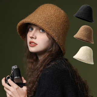【SUNLY】法式羊氈帽 加厚保暖漁夫帽 毛絨水桶帽 盆帽 DMZ100