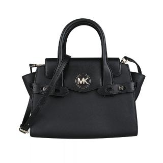 【Michael Kors】Carmen金字金屬LOGO防刮皮革拼接手提斜揹包(中/黑)