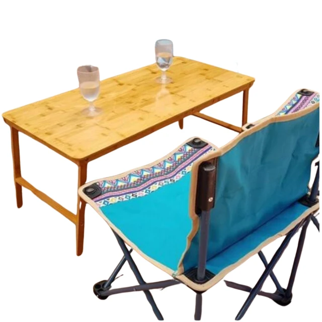 【May Shop】兩入組 原木色加長摺疊木桌 電腦桌 露營桌(不含收納袋)