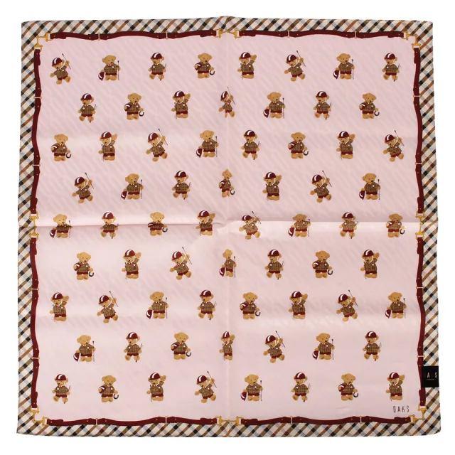 【DAKS】泰迪熊系列英倫馬術服裝熊熊斜格紋純綿帕巾(粉紅色)