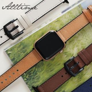 【ALL TIME 完全計時】Apple Watch 42/44/45/46/49mm 經典造型皮革拚矽膠錶帶