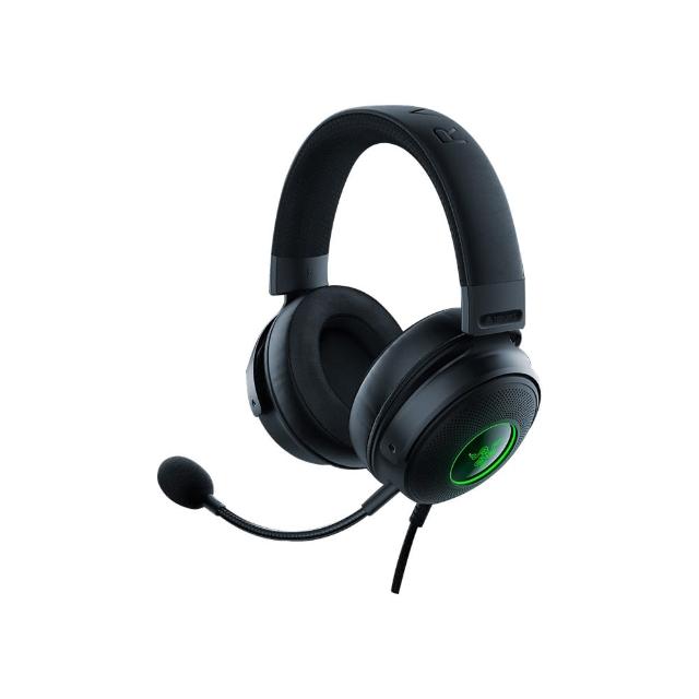 RAZER 雷蛇 Kraken V3 北海巨妖耳麥 RZ04-03770200-R3M1，搭載 THX SPATIAL AUDIO 7.1 音效技術，提供沉浸式音場體驗。採用拆卸式設計，方便更換麥克風，內建 HyperClear 心型指向麥克風，有效減少環境噪音。支援 Razer Chroma RGB 燈光效果，USB 介面設計，適合遊戲與日常使用。提供 24 個月保修，是專業玩家與音質愛好者的首選。
