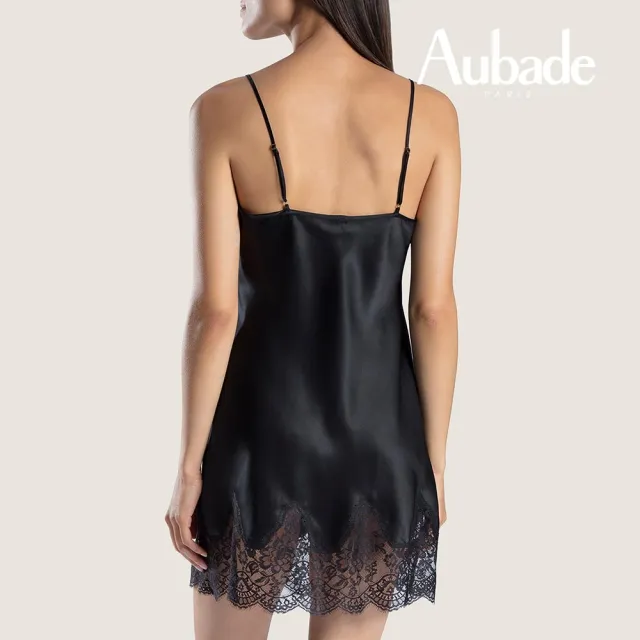 【Aubade】摯愛蠶絲短襯裙 蕾絲性感睡衣 女睡衣 法國進口居家服(QS-黑)