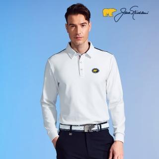 【Jack Nicklaus 金熊】GOLF男款配色剪接磨毛保暖POLO衫/高爾夫球衫(白色)