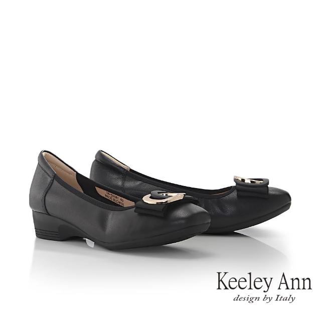 【Keeley Ann】圓釦柔軟真皮粗跟包鞋(黑色385568110)