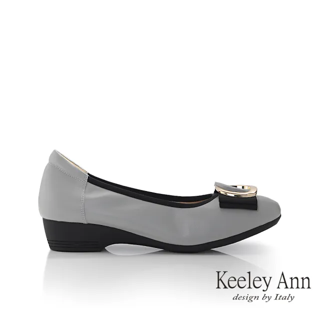 【Keeley Ann】圓釦柔軟真皮粗跟包鞋(藍色385568160)