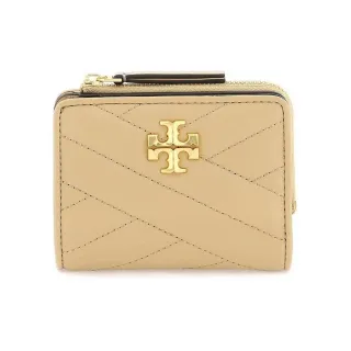 【TORY BURCH】Kira 縫線設計金屬LOGO暗釦拉鍊零錢袋短夾(沙漠色)