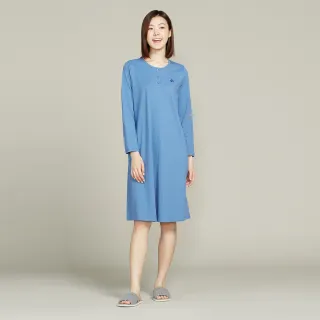 【YVONNE 以旺傢飾】CBD舒眠半開襟長袖洋裝(藍)