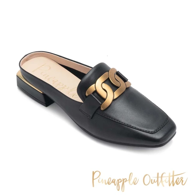 【Pineapple Outfitter】REVA 金屬飾釦方頭低跟穆勒拖鞋(黑色)