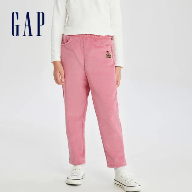 GAPGAP 女童裝 Logo小熊印花燈芯絨鬆緊褲-粉紅色(789278)
