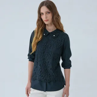 【ILEY 伊蕾】氣質縷空重工蕾絲上衣(深藍色；M-L；1233011870)