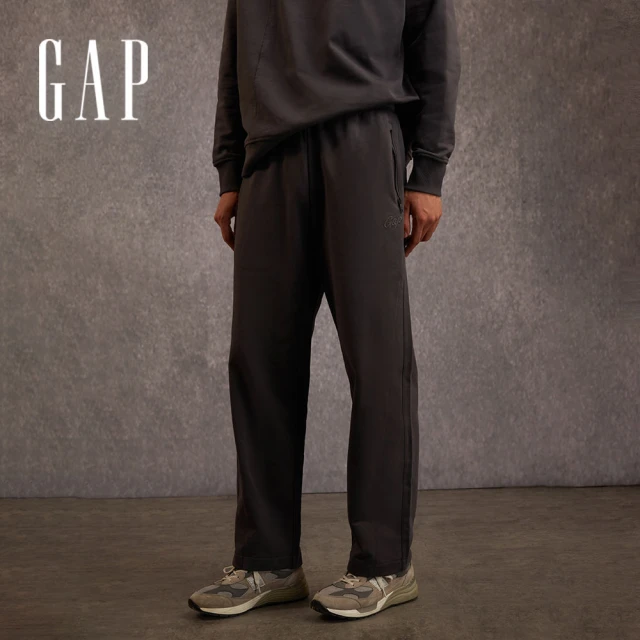 GAPGAP 男裝 Logo純棉直筒鬆緊褲-深灰色(811072)