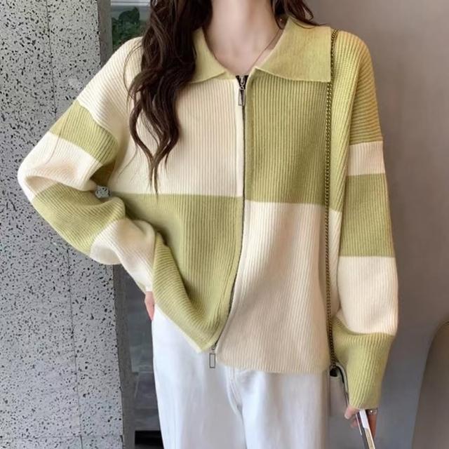 【巴黎精品】現貨+預購 毛衣外套長袖針織衫(復古格子拼色夾克女外套N色a1dh48)