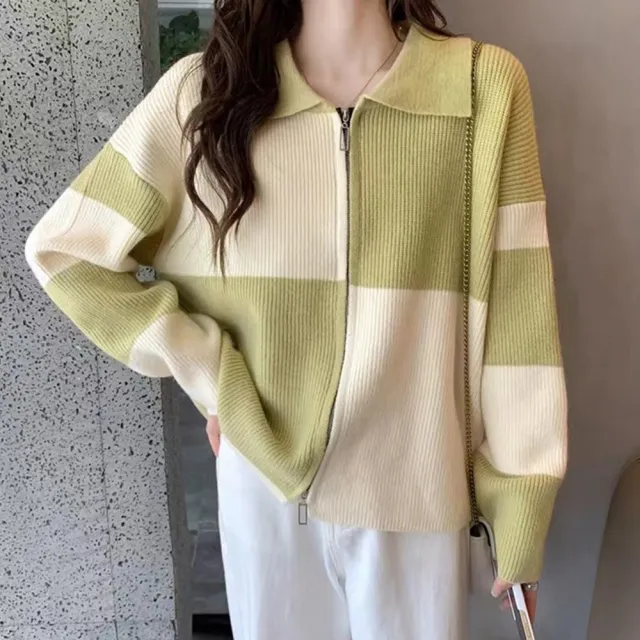 【巴黎精品】現貨+預購 毛衣外套長袖針織衫(復古格子拼色夾克女外套N色a1dh48)