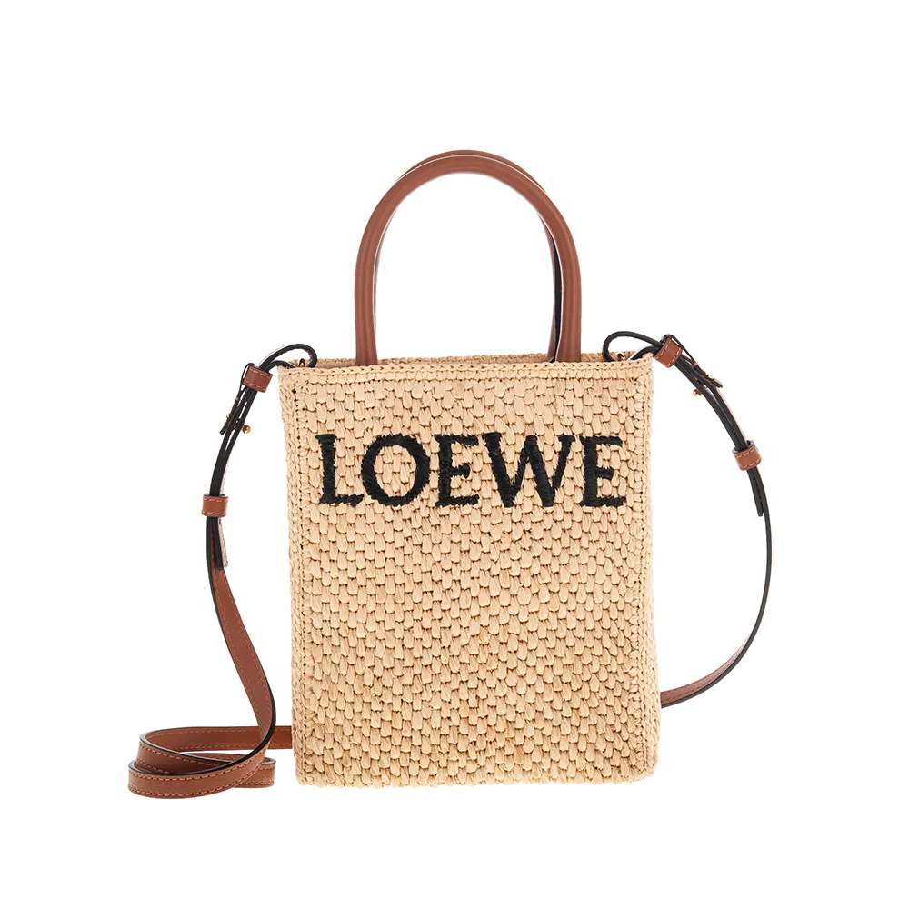 【LOEWE 羅威】新款撞色 LOEWE 標誌Standard Tote酒椰葉手提/斜背包(自然色)