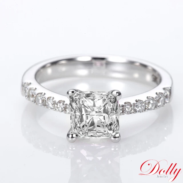 【DOLLY】1克拉 求婚戒18K金枕型車工鑽石戒指(001)