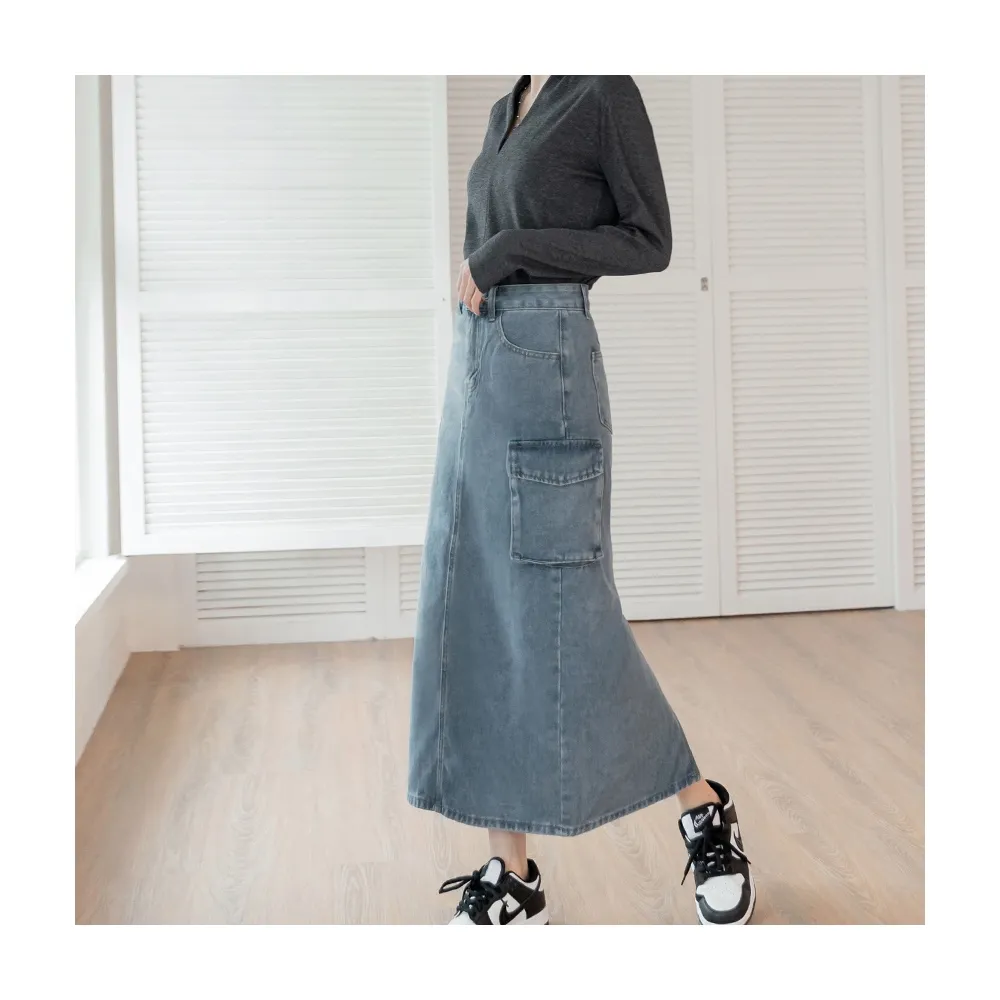 【OB 嚴選】棉質側邊口袋後開衩中長牛仔裙 《CA2833》