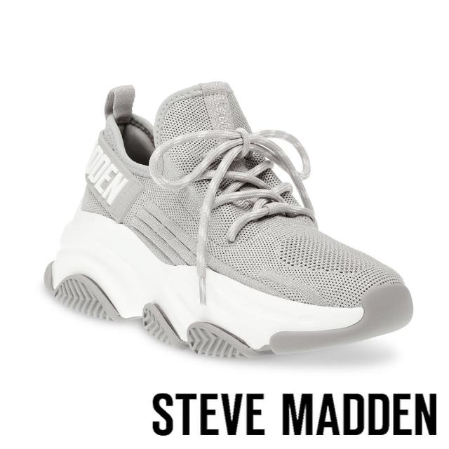 【steve madden】PROTEGE 針織綁帶厚底休閒鞋(銀色)