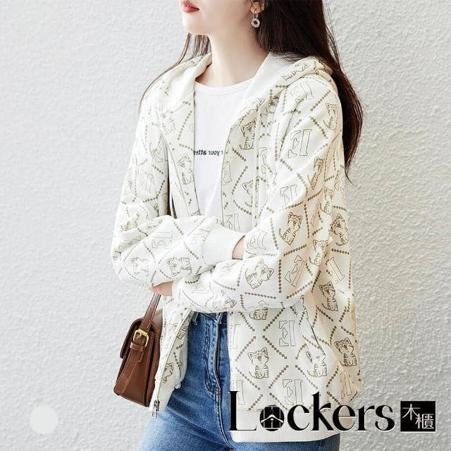 【Lockers 木櫃】秋季印花寬鬆衛衣連帽外套 L112100208(連帽外套)