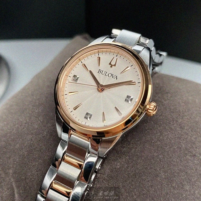 BULOVA 寶路華 BULOVA寶路華女錶型號BU00002(白色錶面玫瑰金錶殼金銀相間精鋼錶帶款)