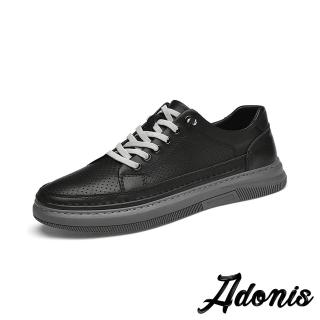 【Adonis】真皮板鞋/真皮透氣沖孔百搭休閒板鞋-男鞋(黑)
