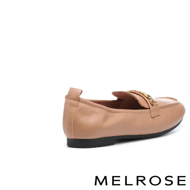 【MELROSE】美樂斯 懷舊時尚鍊條水染牛皮樂福方頭低跟鞋(棕)