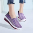 【SPRING】坡跟休閒鞋 厚底休閒鞋/水沫撞色飛織帶坡跟厚底休閒鞋(紫)
