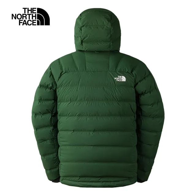 【The North Face 官方旗艦】北面男款綠色DWR防潑水保暖連帽羽絨外套｜83S2I0P(800蓬鬆度)