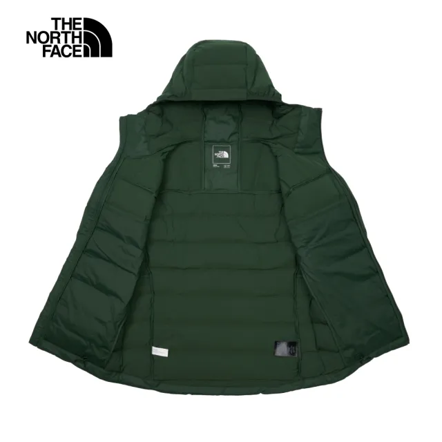 【The North Face 官方旗艦】北面男款綠色防潑水保暖可打包連帽羽絨外套｜83S2I0P