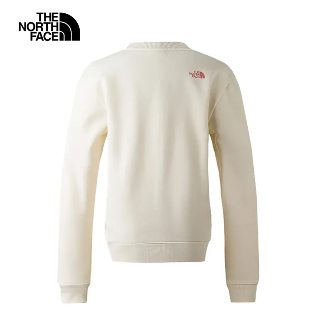 【The North Face 官方旗艦】北面女款米白色胸前簡約品牌印花寬鬆長袖大學T｜86QFN3N