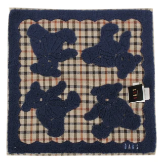 【DAKS】泰迪熊系列熊熊正格紋純綿方巾(深藍色)