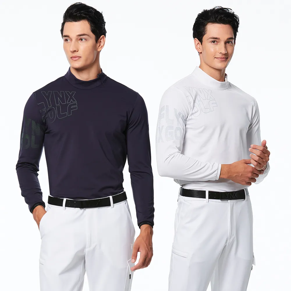 【Lynx Golf】首爾高桿風格！男款合身版內刷毛環保素材吸排抗UV側開拉鍊特殊造型長袖POLO衫(二色)