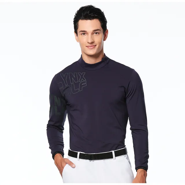【Lynx Golf】首爾高桿風格！男款合身版內刷毛環保素材吸排抗UV側開拉鍊特殊造型長袖POLO衫(二色)