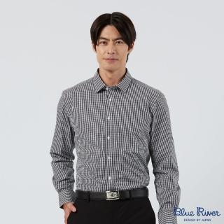 【Blue River 藍河】男裝 黑色長袖襯衫-休閒活力小格紋(日本設計 純棉舒適)