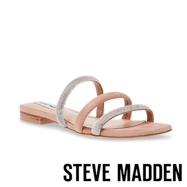 【steve madden】ADAIRE 鑽面三帶平底涼拖鞋(杏粉色)