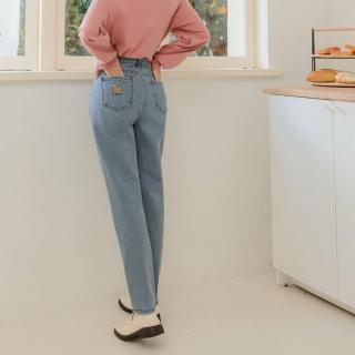 【OB 嚴選】咖啡廳家族純棉拼接後口袋司康刺繡牛仔褲 《IG0018》