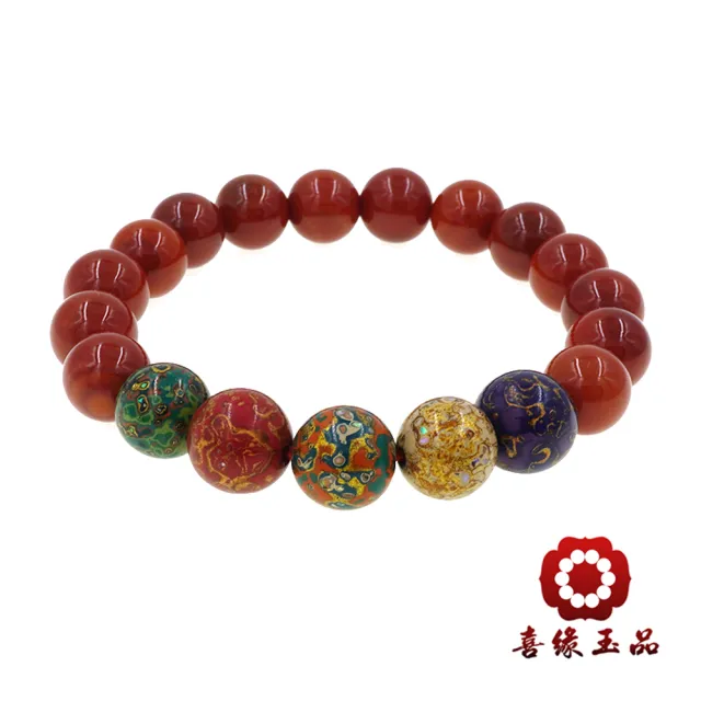 【喜緣玉品】天然南紅瑪瑙彩漆五行手珠(10mm)