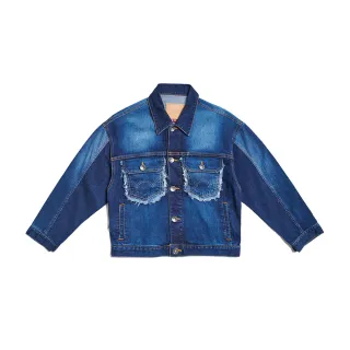 【EDWIN】女裝 再生系列 丹寧拼接外套(中古藍)