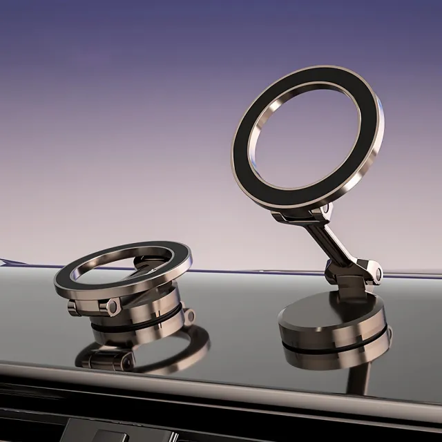 【創特】望月鋅合金強力磁吸支架 旋轉摺疊 MagSafe手機架 iPhone汽車用儀表板導航車架 3M底膠