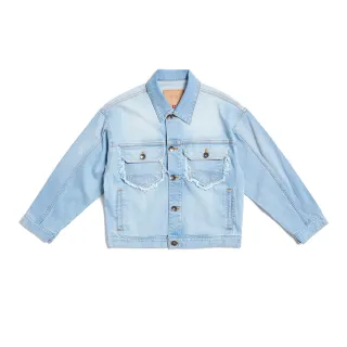 【EDWIN】女裝 再生系列 丹寧拼接外套(石洗藍)