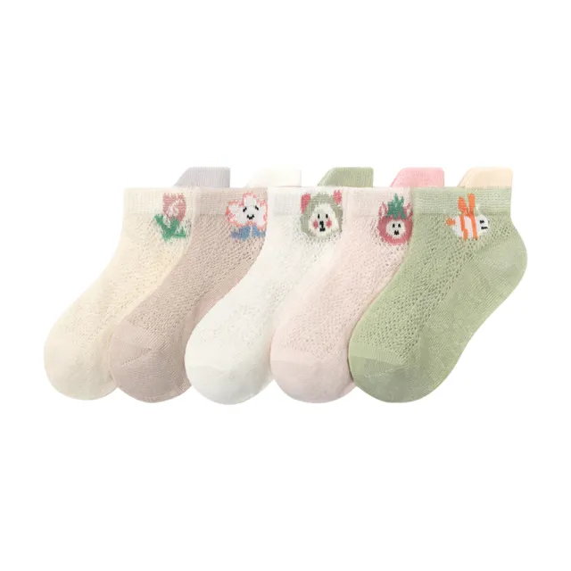 【JoyNa】童襪 五雙裝 春夏透氣卡通立體花邊兒童襪(寶寶襪子/嬰兒襪/新生兒襪子/短筒/棉襪)