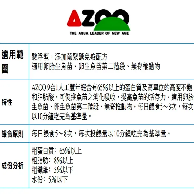 【AZOO】9合1人工豐年蝦 35ml 幼魚飼料懸浮型.添加葡聚醣免疫配方/魚苗/短雕(適用卵胎生魚苗、卵生魚苗)