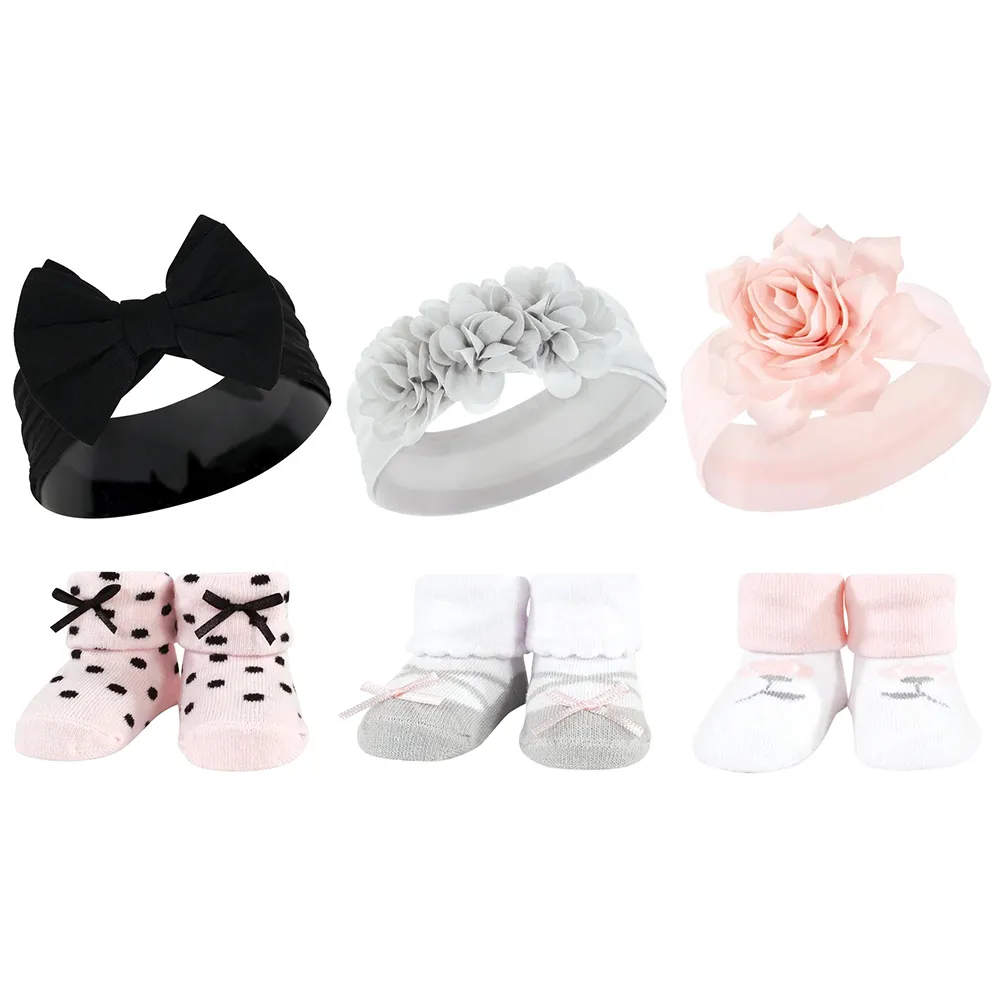 【Hudson Baby】女嬰兒髮帶+襪子6件組(頭花髮飾寶寶襪新生兒彌月)