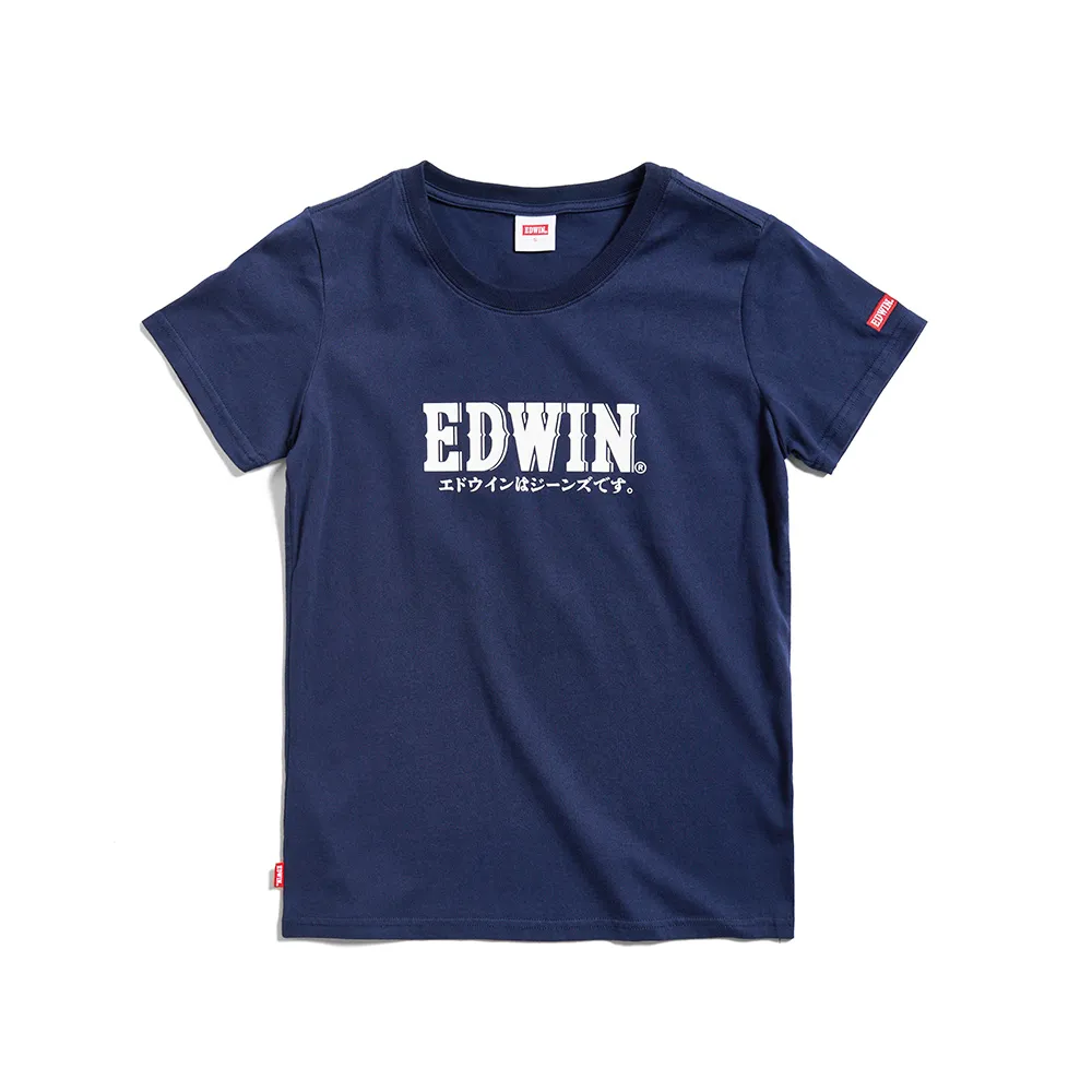 【EDWIN】女裝 小火車復古LOGO短袖T恤(丈青色)